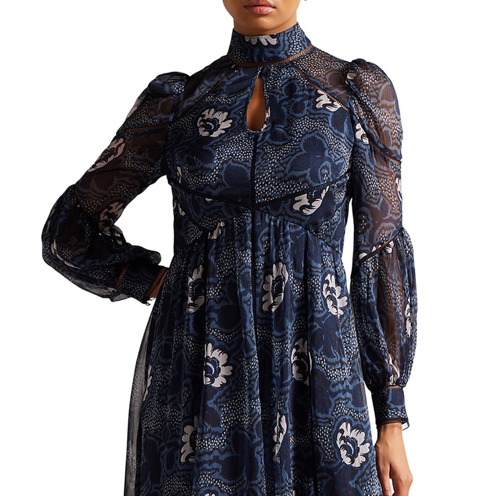 Ted Baker Deluna Ladder Trim Insert High Neck Midi Dress Size 0 UK NWT